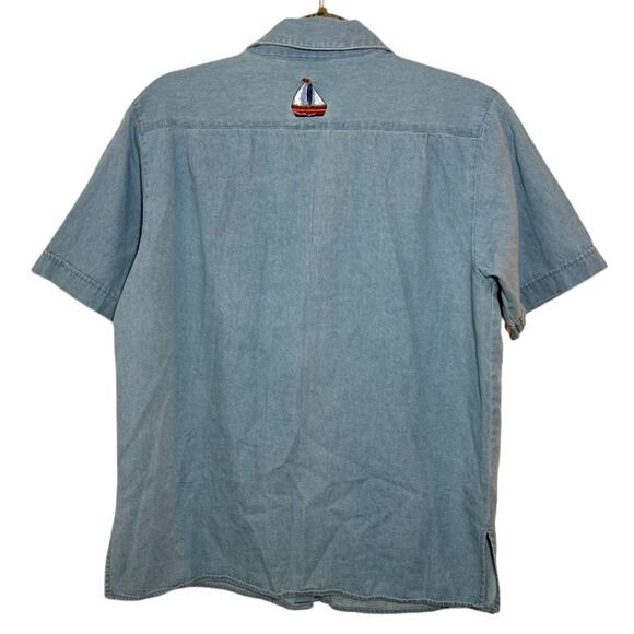 Quacker Factory Nautical Embellished Button Down Short Sleeve Shirt - Picture 2 of 2